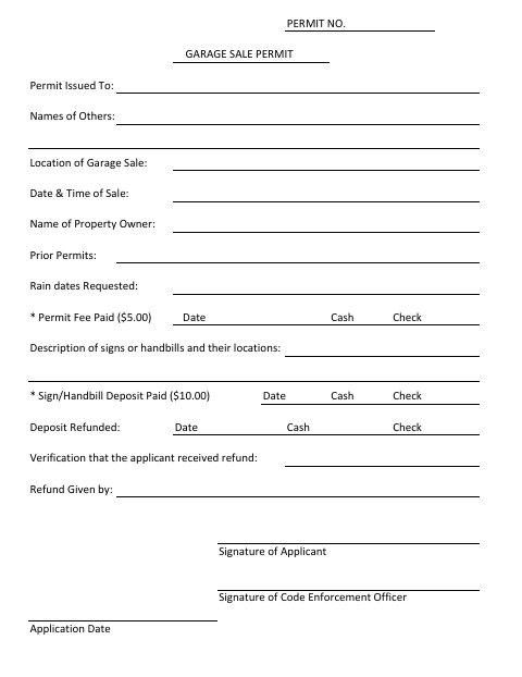 First page of the Garage Sale Permit