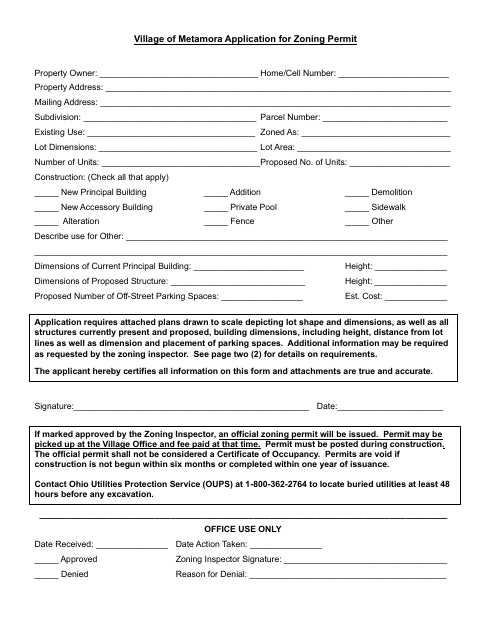 First page of the Application for Zoning Permit