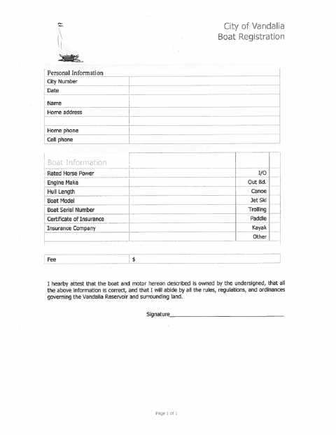 First page of the Boat Registration/License Application