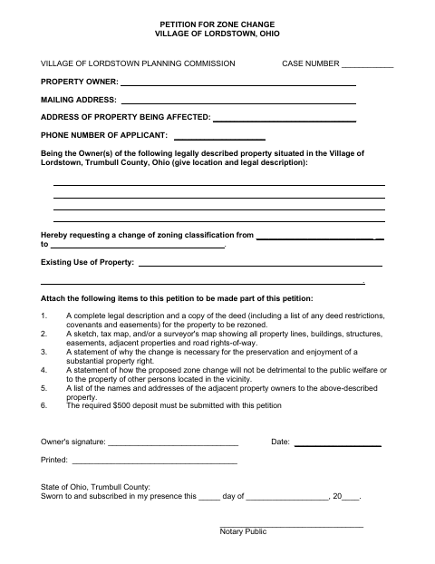 First page of the Petition for Zone Change