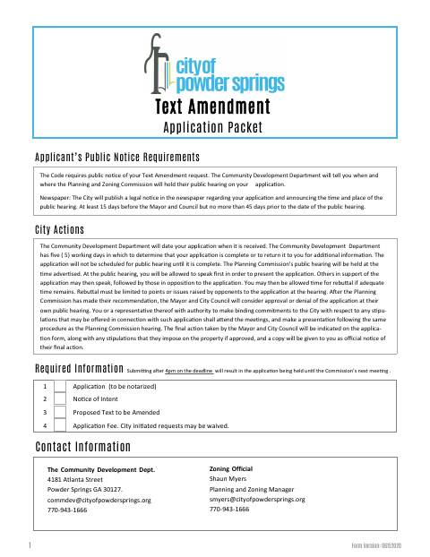 First page of the Text Amendment Application