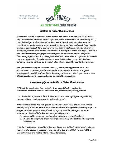 First page of the Raffle or Poker Run License Application