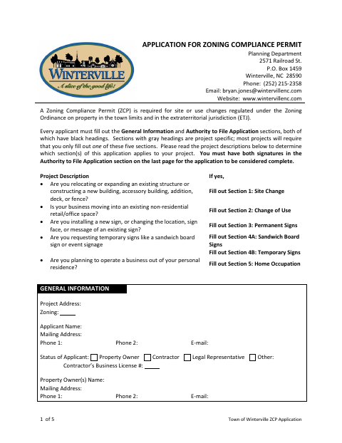 First page of the Application for Zoning Compliance Permit