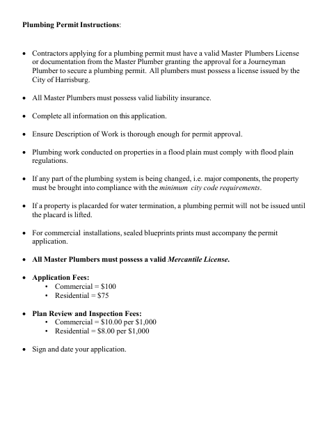 First page of the Plumbing Permit Application