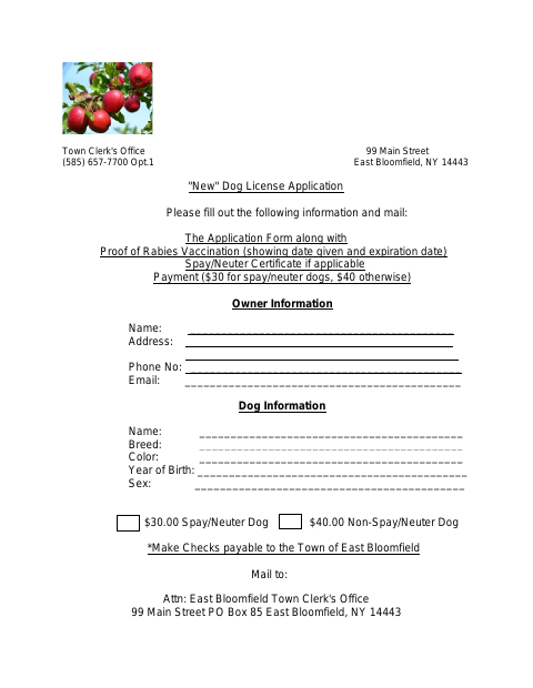 First page of the New Dog License Application