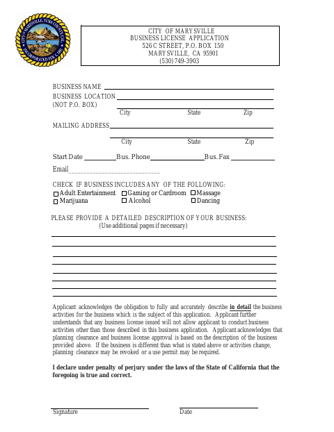 First page of the Contractor Business License Application