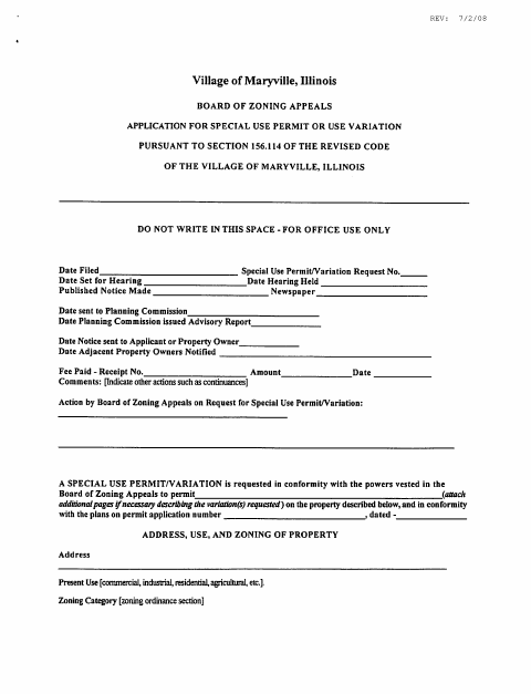 First page of the Special Use Permit Application