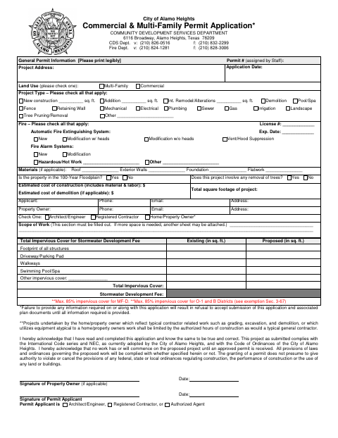 First page of the Commercial & Multi-Family Permit Application