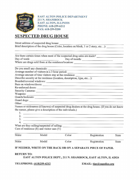 First page of the Suspected Drug House Report