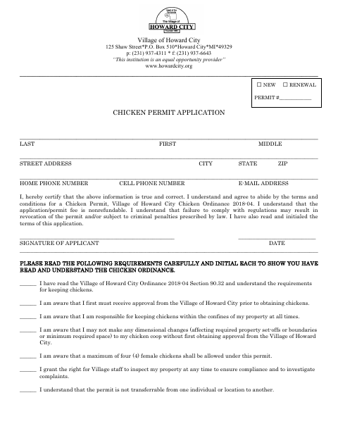 First page of the Chicken Permit Application