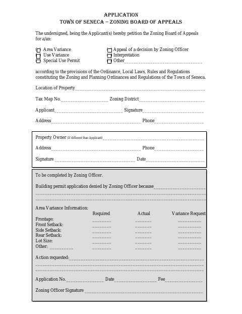First page of the Zoning Board of Appeals Application