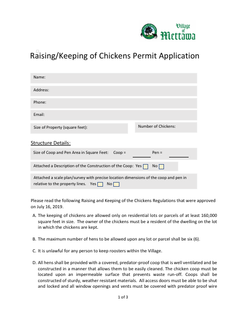 First page of the Raising and Keeping of Chickens Application