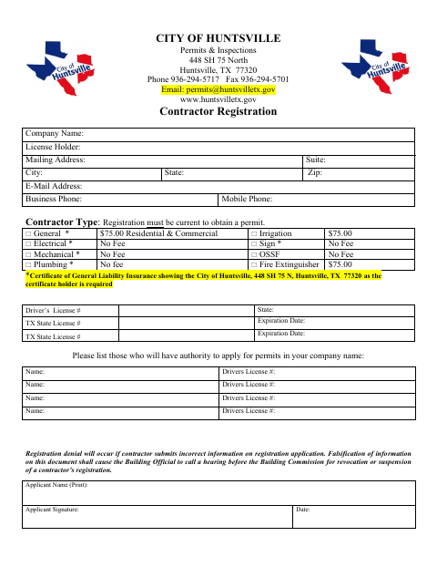 First page of the Contractor Registration