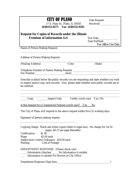 First page of the Request for Copies of Records Under the Illinois Freedom of Information Act