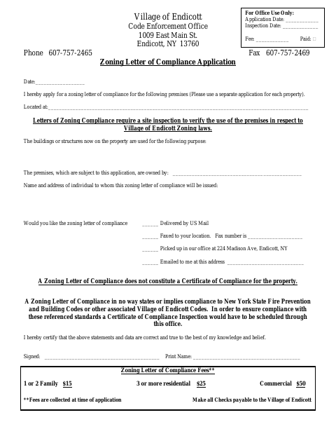 First page of the Zoning Letter of Compliance Application