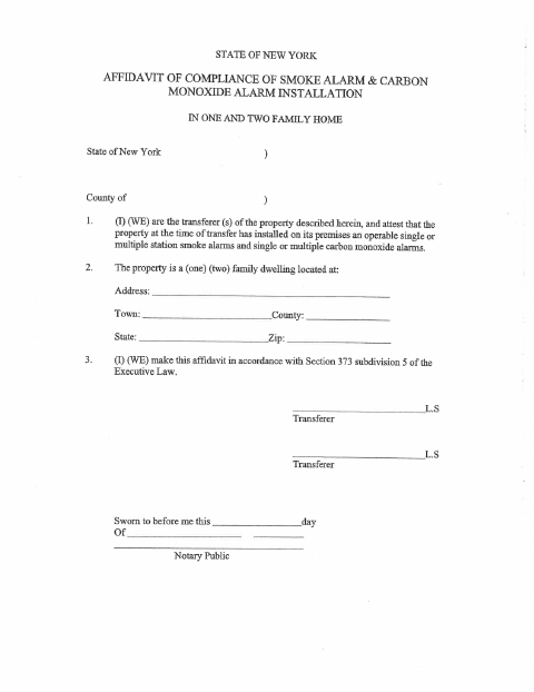 First page of the Smoke and Carbon Monoxide Alarm Compliance Affidavit