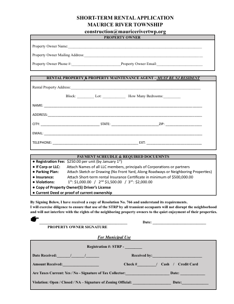 First page of the Short-Term Rental Application