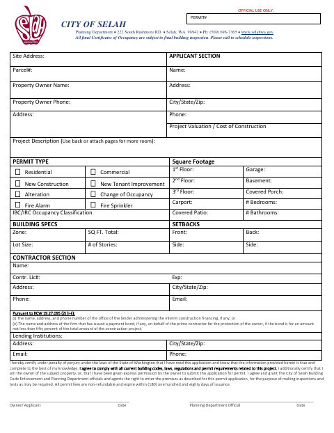 First page of the Commercial Building Permit