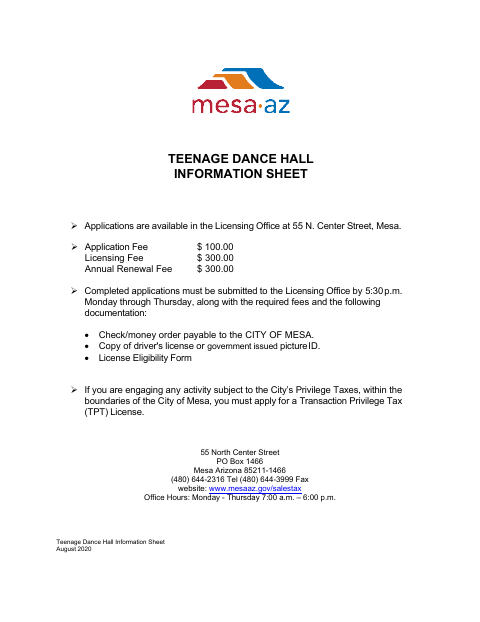 First page of the Teenage Dance Hall License Application