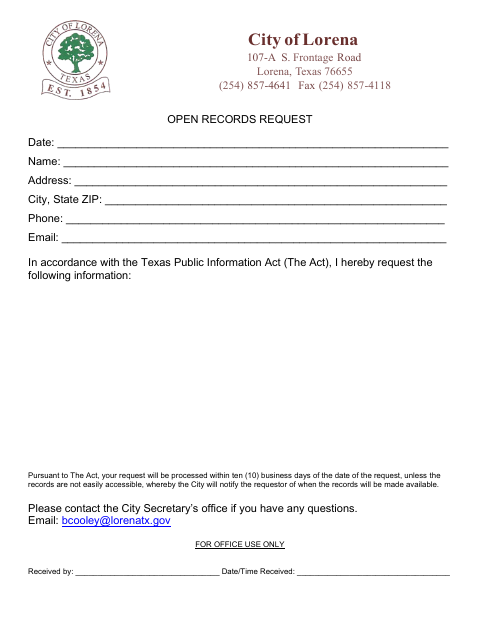 First page of the Open Records Request