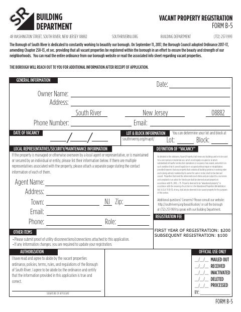 First page of the Vacant Property Registration