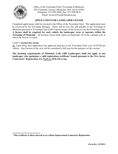 First page of the Application for Landscaper License
