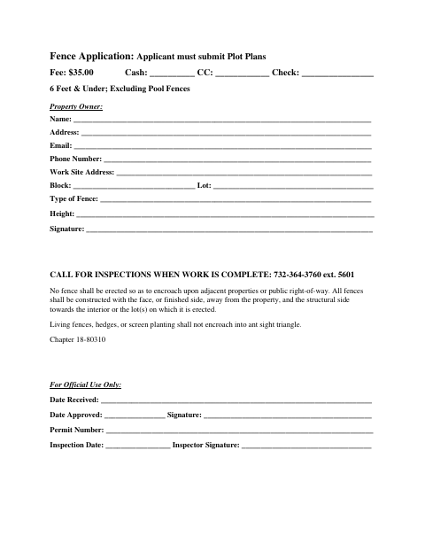 First page of the Zoning Fence Application