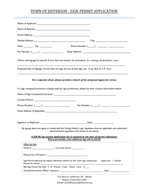 First page of the Sign Permit Application