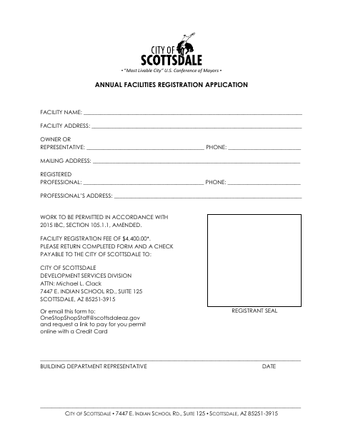 First page of the Annual Facilities Registration Application