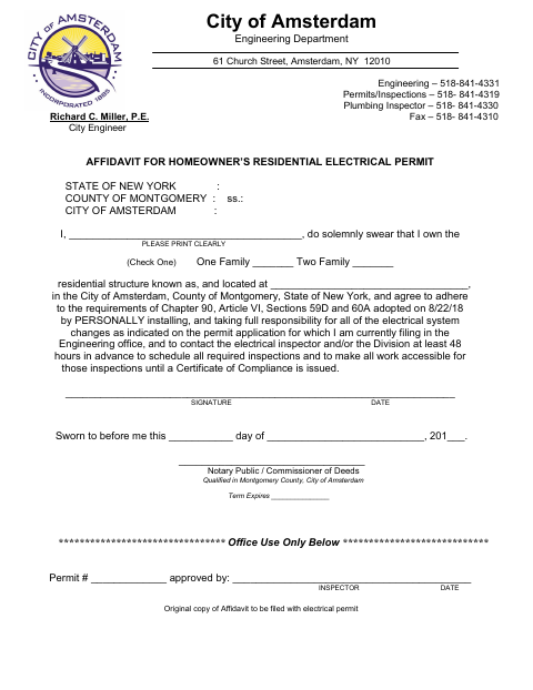 First page of the Homeowner Electrical Permit Affidavit