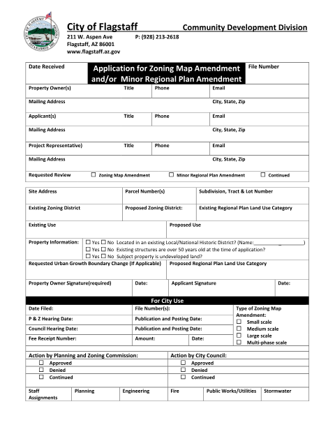 First page of the Zoning Map Amendment and Minor Regional Plan Amendment Application