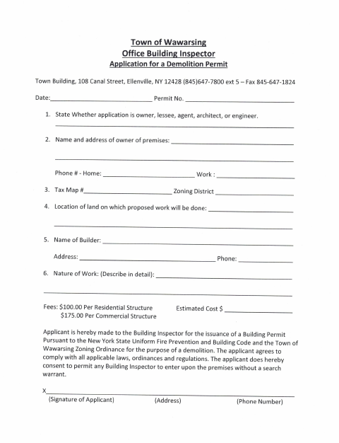 First page of the Demolition Permit Application