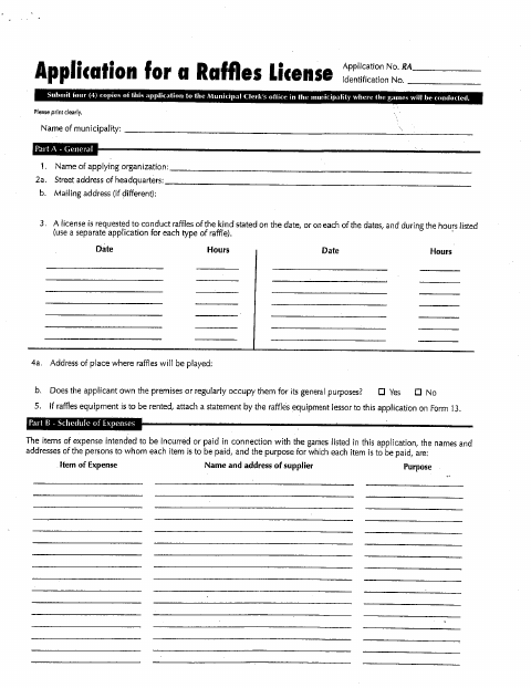 First page of the Application for a Raffles License