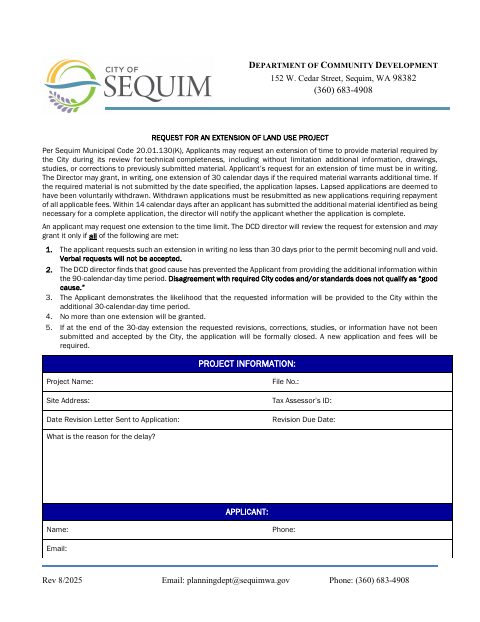 First page of the Request for an Extension of Land Use Project