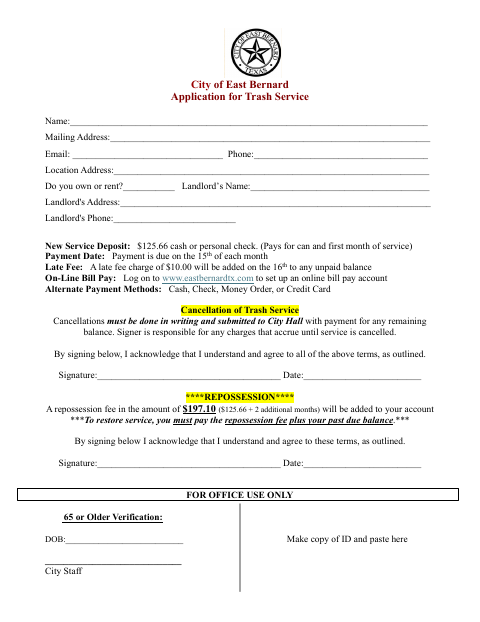 First page of the Trash Service Application