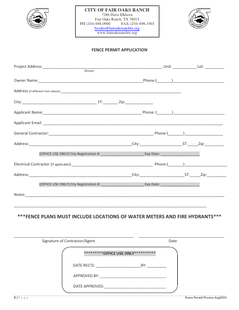 First page of the Fence Permit Application