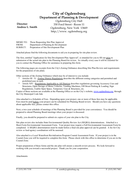 First page of the Application for Site Development Plan Approval