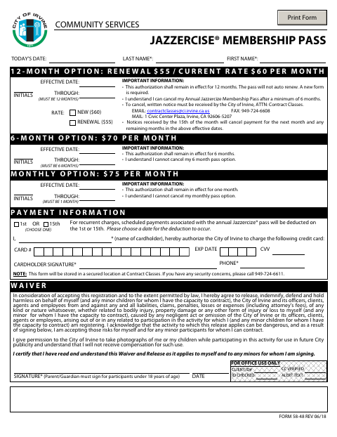 First page of the Jazzercise Membership Pass