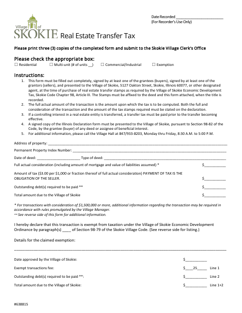First page of the Real Estate Transfer Tax Declaration