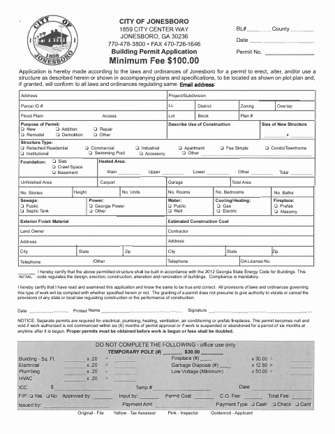 First page of the Building Permit Application