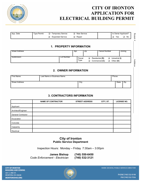 First page of the Application for Electrical Building Permit