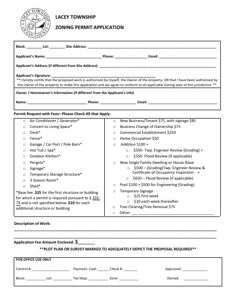 First page of the Zoning Permit Application