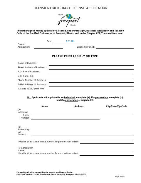 First page of the Transient Merchant License Application