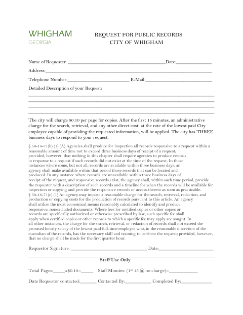 First page of the Open Records Request Form
