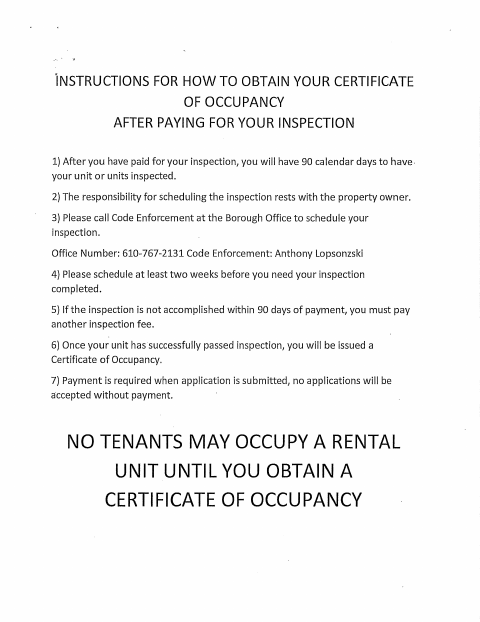 First page of the New Rental Owner Inspection Application