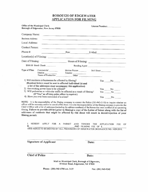 First page of the Film Permit Application