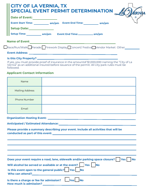 First page of the Special Event Permit Determination