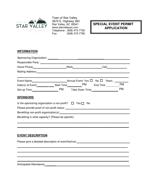 First page of the Special Event Permit Application