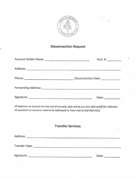 First page of the Disconnect Request Form