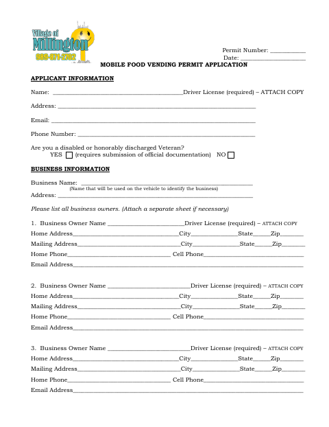 First page of the Mobile Food Vending Permit Application
